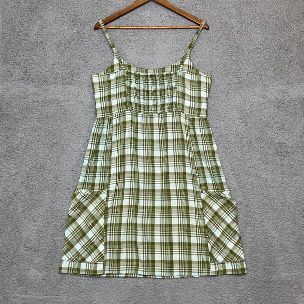Horny Toad Organic Cotton Sleeveless Sun Dress L Olive Plaid Sustainable Cottage - Picture 2 of 8